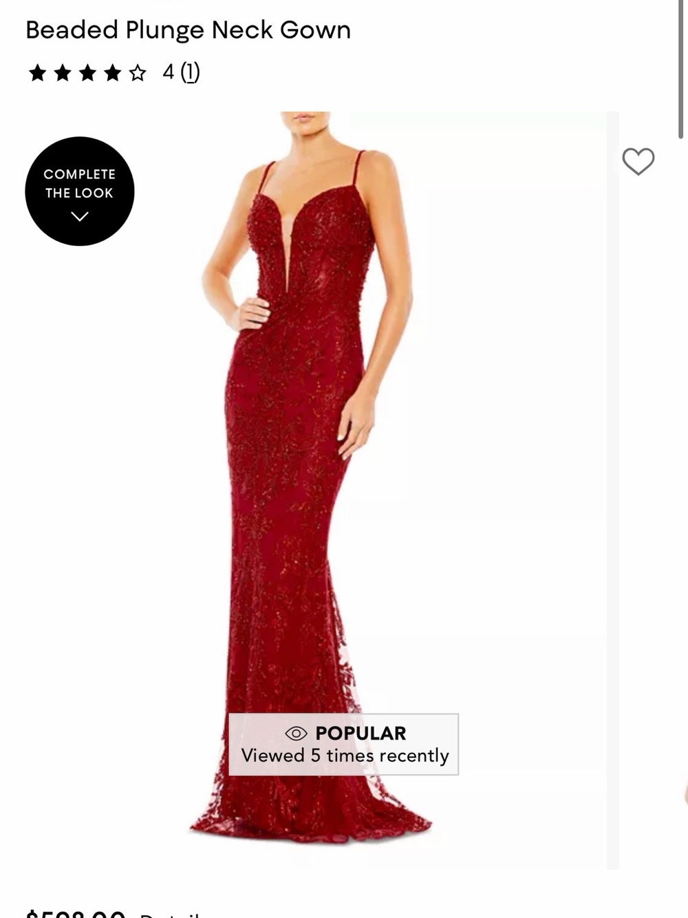 Mac Duggal Beaded Plunge Neck Red Gown